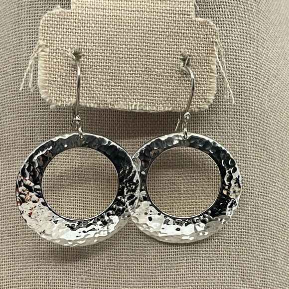✨ Vintage ATI 925 Sterling Silver Mexico Hammered Hoop Dangle Earrings - Picture 9 of 17
